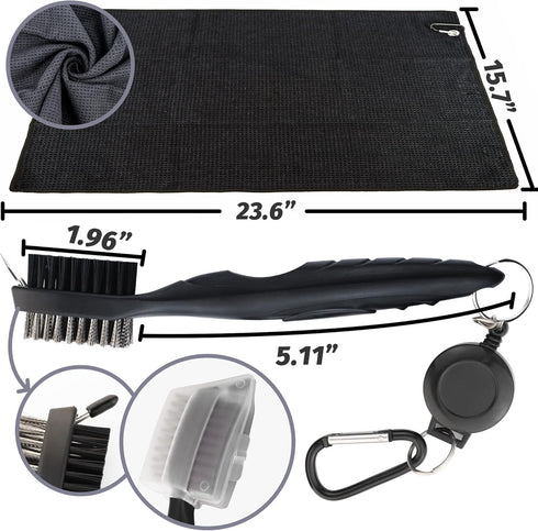 Golf Accessories Kit, Golf Club Cleaning Kit - Microfiber Towel, Club Brush, Divot Tool with Marker