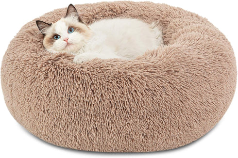 Bedsure Small Cat Bed for Indoor Cats, Washable 20 inches Anti-Slip Round Fluffy Plush Faux Fur Pet Bed, Fits up to 15