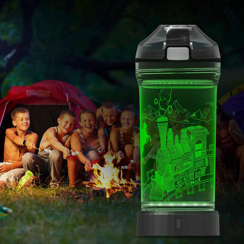 3D 14 Oz Lightzz Kids Train Water Bottle with Glowing LED Light, Ideal Travel Cup Train Gifts for Back to School Girls
