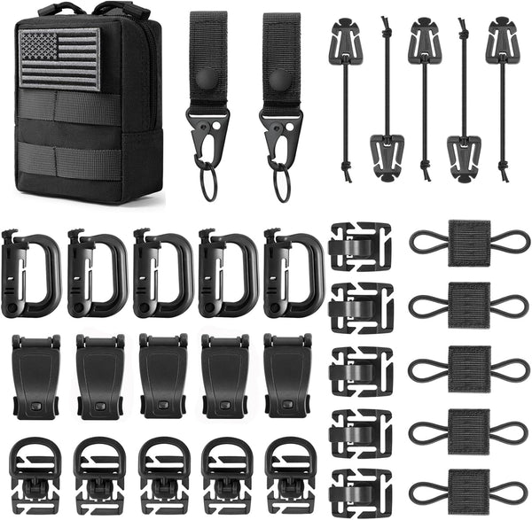 FRTKK Molle Accessories Kit with 34 Attachments for Tactical Backpack Belt Vest D-Ring Locking Gear Clip