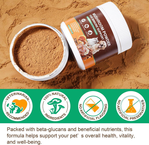 IRSRDOQU 11 Immune 120g Mushroom Supplement Powder for Dogs & Cats, Beneficial Mushroom Complex for Support, Cellular