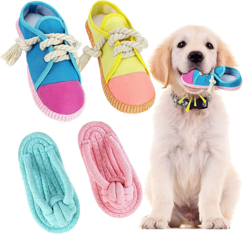 Zhanmai 4 Pieces Dog Shoe Chew Toys - Mini Sneakers Squeaky Chews for Dogs (Yellow, Blue, Pink, Light Green)