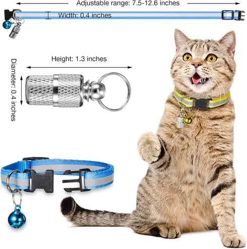 18 Piece Adjustable Reflective Cat Collars with Bell, Durable Nylon Collars with Safety Buckles and 6 Weatherproof ID