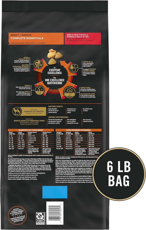 Purina Pro Plan High Protein Dog Food with Probiotics, Shredded Blend Beef & Rice Formula - 6 lb. Bag
