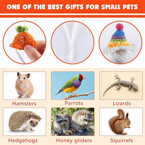 8 Pcs Hamster Hat Pet Costume Glasses, Includes 4 Knitted Hats and 4 Pairs of Glasses for Small Animals