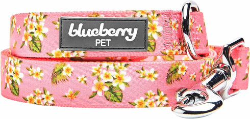 Blueberry Pet Summer Sparkle Dog Leash, Large Size 4 ft x 1", Tropical Flower Baby Pink Hibiscus Floral Print