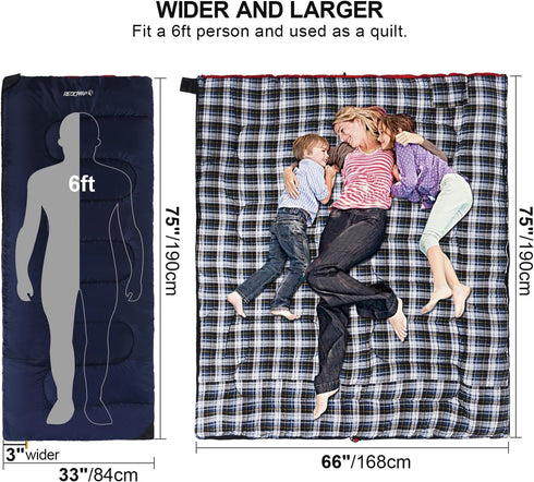 REDCAMP Cotton Flannel Sleeping Bag for Camping, Adults Cold Weather Envelope with 2/3/4lbs Filling