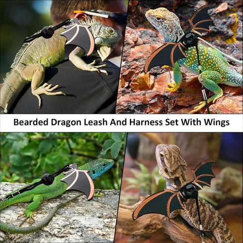 Bearded Dragon Sling Carriers with Leash Harness, Adjustable Harness with Leather Wings and Sling Bag for Outdoor Use