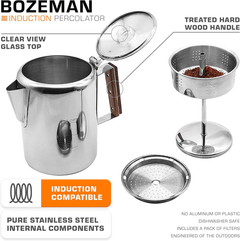 Bozeman 3 [9 COLETTI Induction Coffee Maker Percolator Coffee Pot, Coffee Percolator Brews Kinds of Ways: Fire
