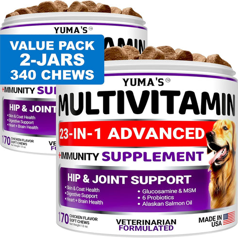 2-Pack Dog Multivitamin Chewable with Glucosamine - Senior & Puppy Multivitamin for Dogs for Hip & Joint Support