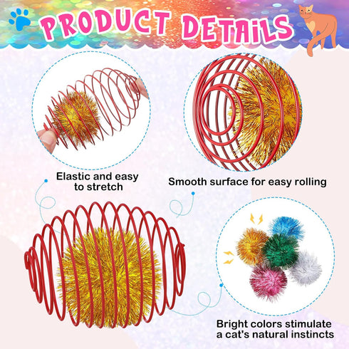5 Jecery Pcs Cat Spring Toys Stretchable Rolling Balls Colorful Playful Coils Interactive Action Toy Caged Rats