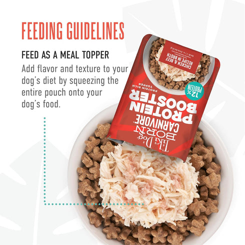 2.1 oz. (12 Count) (Pack 2) Tiki Dog Born Carnivore Protein Booster Dog Food Topper, Chicken and Beef Recipe in Broth