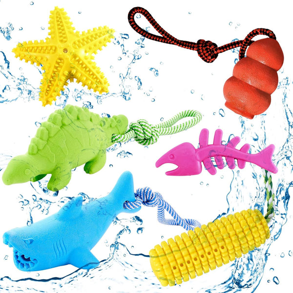 Teyva Daily 6 Pack Floating TPR Squeaky Dog Toys for Pool Beach, Small Medium