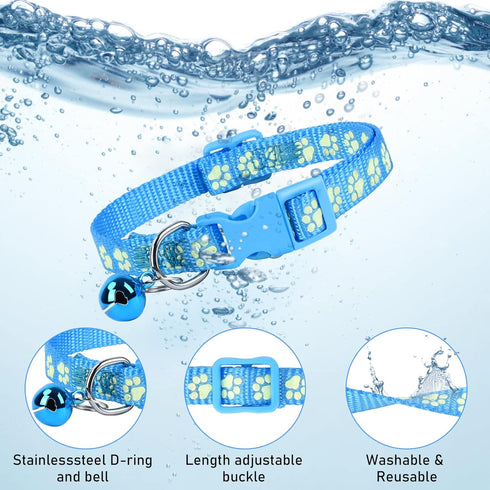 GAMUDA 12Pcs Reflective Puppy Collars, Soft Nylon Whelping Identification Collars, Glow in The Dark, Adjustable Buckle,