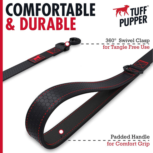 Tuff Pupper Waterproof Action Leash l Heavy Duty Dog Leash | 6 Foot Dog Leash w/Aluminum Quick Release, Locking Carabiner Leash Clip | Rust-Proof, Water Proof & Odor Free | for Adventurous Active Dogs