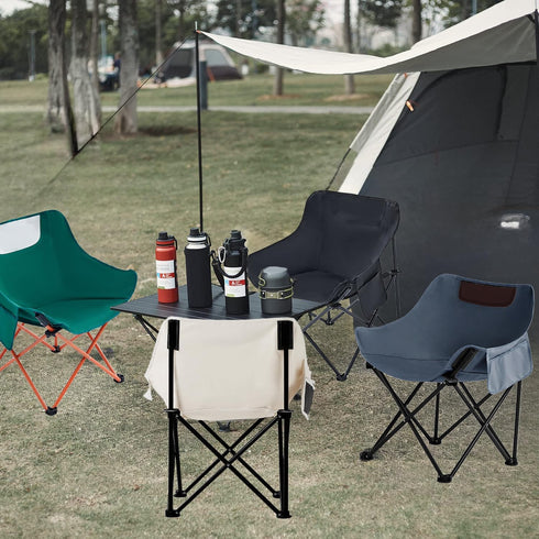 330 lbs Folding Chairs Heavy Duty Support Moon Chair with Carry Bag, Outdoor Quad Lumbar Back Padded with Side Pockets