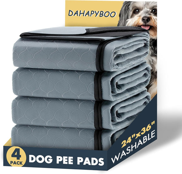 DAHAPYBOO Washable Pee Pads for Dogs,4 Pack Reusable Puppy Pads for Dogs,24x36