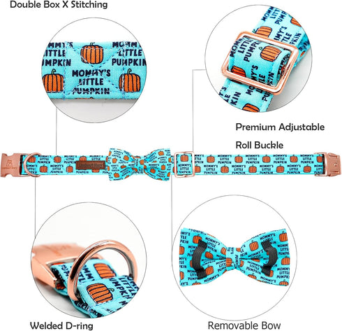 Lionheart glory Dog Collar Fall Dog Collars Halloween Pumpkin Bow Female Male Pet Collar Dogs Collar Bows Duty Adjustable Dog Bow Collars for Medium Dogs