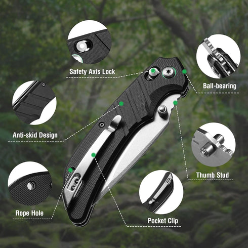 Mossy Oak Folding Pocket Knife - 4" Stonewash Tactical Knife with G10 Handle for Camping