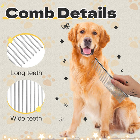 Biaungdo 2 Set, Pcs Dog Grooming Combs Metal Dog Comb for Removing Tangles and Knot, Cat Brush Grooming Tool for Long