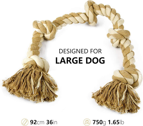 PetiFine Dog Rope Toys for Aggressive Chewers - Heavy Duty 3 Feet 5 Knots Interactive Chew Rope Toy for Teeth Cleaning