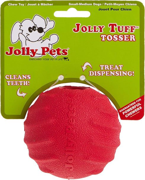 3 Inches, Jolly Pets Tuff Tosser Bouncing Ball Tog Toy/Treat Holder, Red