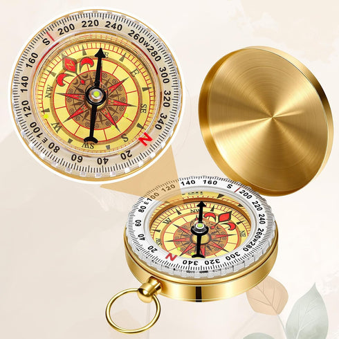 KFHENSOMR Brass Compass for Hiking Large Dial Pocket Compass with Keychain Loop Camping Survival Navigation Tool Ideal