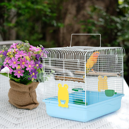 Travel Bird Cages for Cockatiels, Parrot Cage Starter Kit with Stand Accessories for Small Birds (Blue)