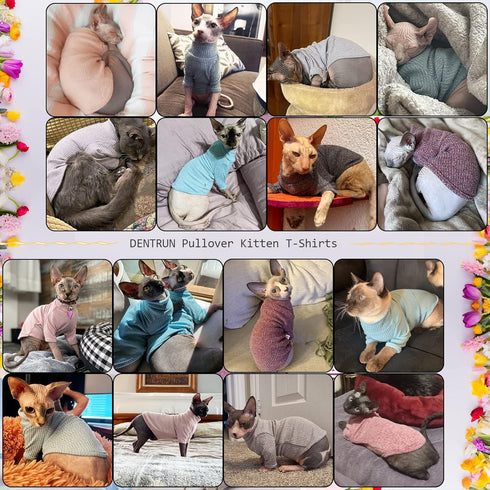 DENTRUN Sphynx Hairless Cats Shirt, Pullover Kitten T-Shirts, Breathable Cat Wear Turtleneck Sweater