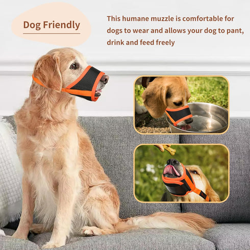 HEELE Dog Muzzle, Soft Nylon Anti Biting Muzzle, Adjustable Loop for Small Medium Large Dogs (Orange, M)