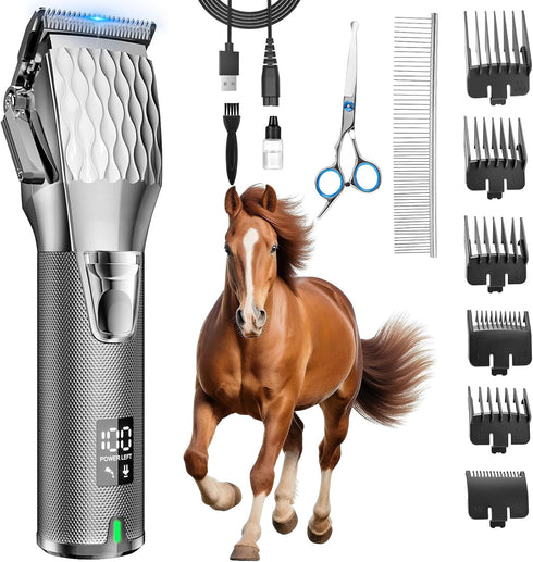 Horse Clippers, Cordless Trimmers Grooming Kit with 2500mAh BatteryLow Noise Heavy Duty
