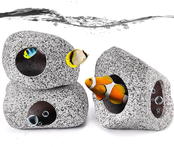 3 Pieces Rock Aquarium Decorations, Stackable Cave Decor, Betta Fish Tank Accessories Hideout