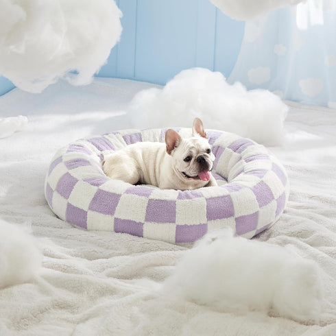 Lesure Donut Small Dog Bed, Round Cat Beds for Indoor Cats, 30 Inch, Purple, Calming Plush with Anti-Slip Bottom