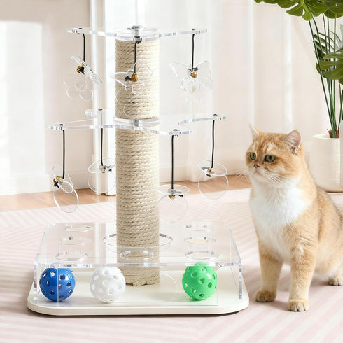 3-in-1 2-layer Modern Interactive Cat Toy, Puzzle Box Cat Puzzle Toys for Indoor Cats with with Colorful Jingle Balls