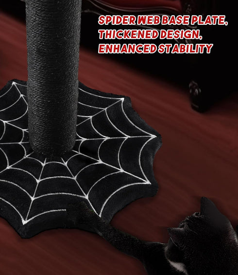 PuzzlePaw Gothic Cat Scratching Post with Spider Dangling Toys for Indoor Cats, Halloween Spooky Cat Scratcher,Activity