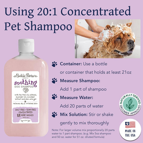 30:1 14 oz Bobbi Panter Soothing Dog Shampoo Tea Tree, Lavender, Cucumber & Oat Protein Natural Formula for Sensitive