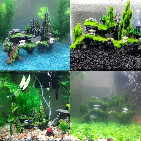 Tfwadmx Fish Tank Mountain View Decoration, Aquarium Stone Ornament Bridge with Moss Tree House