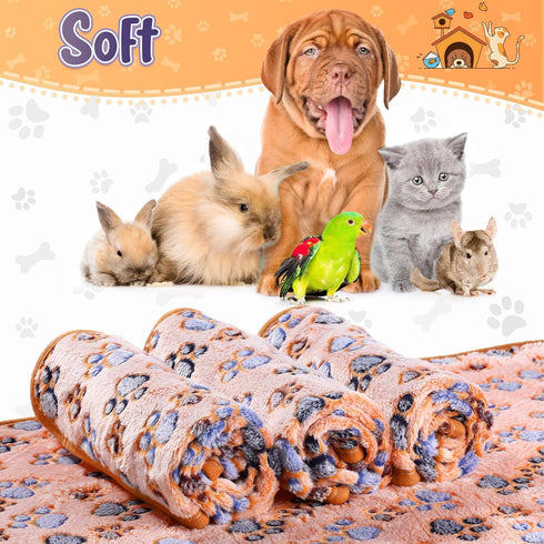 4 Pcs Pet Blanket Dog Puppy Blanket, Paw Print Fleece Blanket for Small Medium Pet Dog Cat, Warm Soft Sleep Mat, Guinea