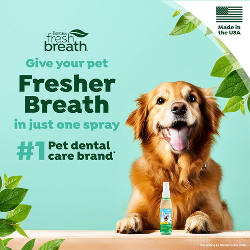 TropiClean Fresh Breath Oral Care Spray for Dogs & Cats | Dog Breath Spray | Mint Breath Freshener, 4 oz