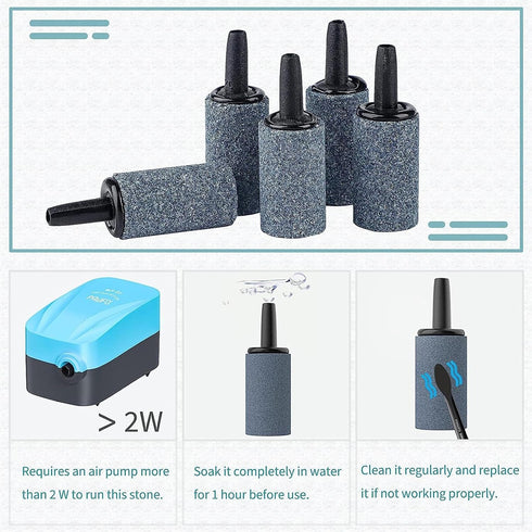 Pawfly 1 Inch Air Stone Cylinder Grey Bubble Diffuser for Nano Air Pumps, 50 Pack for Fish Tanks