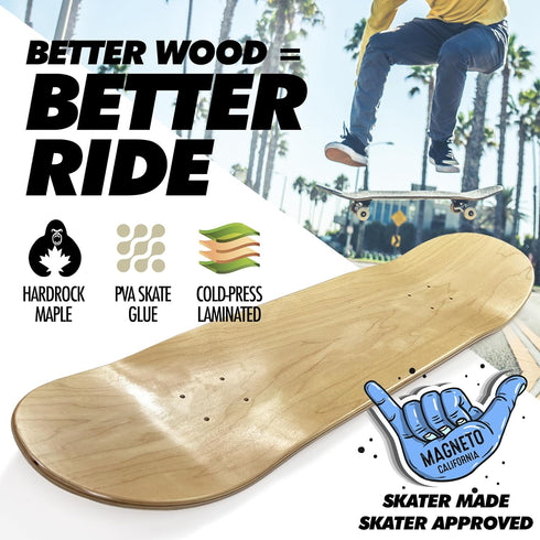 Magneto Complete Skateboard, Maple Wood with ABEC 5 Bearings, Kids Cruiser Skateboard for Beginners