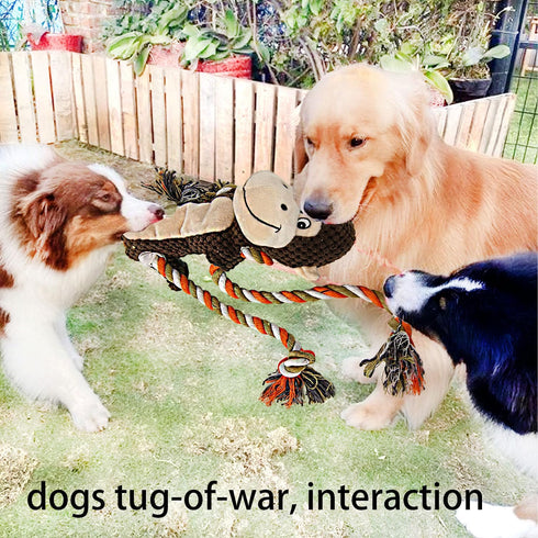 Squeaky Durable Dog Toy for Large Breeds, Tug of War Interactive Toy, Stuffed Plush Monkey with Crinkle Paper