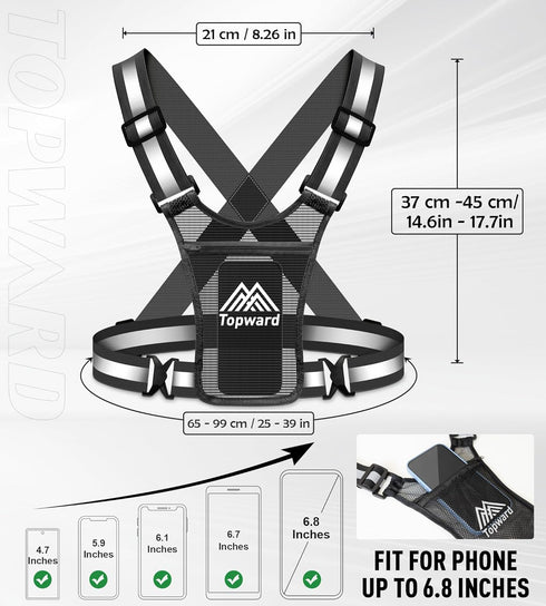 Running Vest with Chest Phone Holder for Women and Men, Reflective Safety Gear for Dog Walking, Cycling - Adjustable