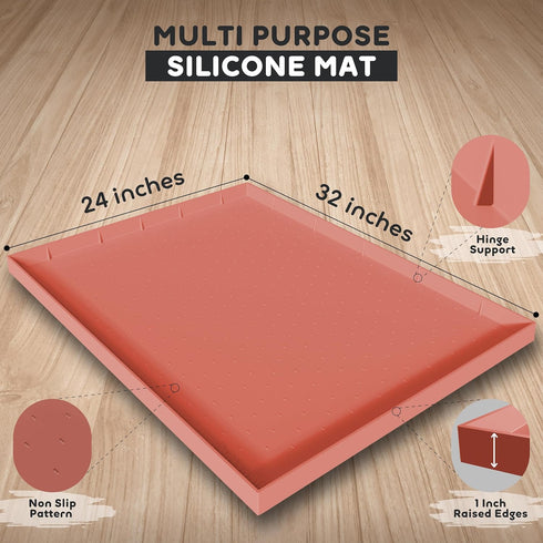 32x24x1” XL Dog Food Mat - All Purpose Silicone Griddle Mat for Food and Water, Waterproof with Raised Edges
