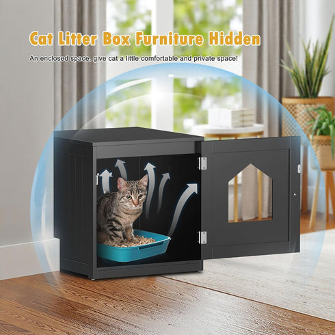 Cat Litter Box Enclosure Hidden Kitty Litter Box Furniture Indoor Cat Box Cabinet House Side Table Nightstand Washroom