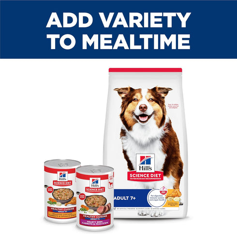 7+ 12.5 oz. 12-Pack Hill's Science Diet Adult Healthy Cuisine Wet Dog Food, Hearty Beef, Carrots & Peas Stew, Cans