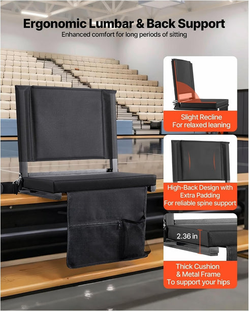 Generic Stadium Seat, Folding Bleacher Chair with Back Support and Thick Cushion, Padded Stadium Seat for Bleacher