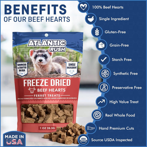 Freeze Dried Ferret Treats - 1oz Resealable Bag, Beef Heart Ferret Snacks, Single Ingredient, No Preservatives