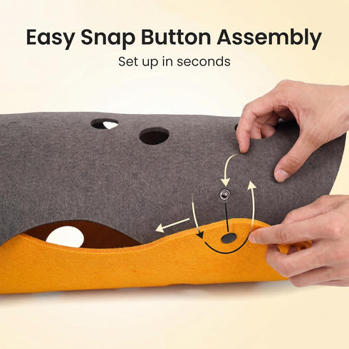 ZEZE Cheese Cat Tunnel for Indoor Cats, Felt Peek Hole Hide Tunnel Toy with Snap Buttons, Foldable Interactive Cat Play