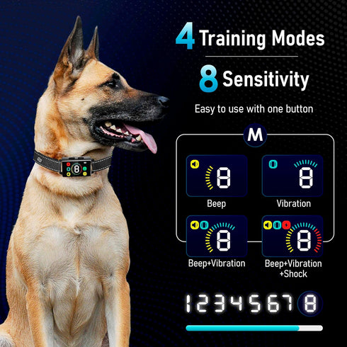 Dog Bark Collar Long-Lasting Type C Rechargeable with 8 Sensitivity Levels, Safe Modes for Small Medium Large Dogs